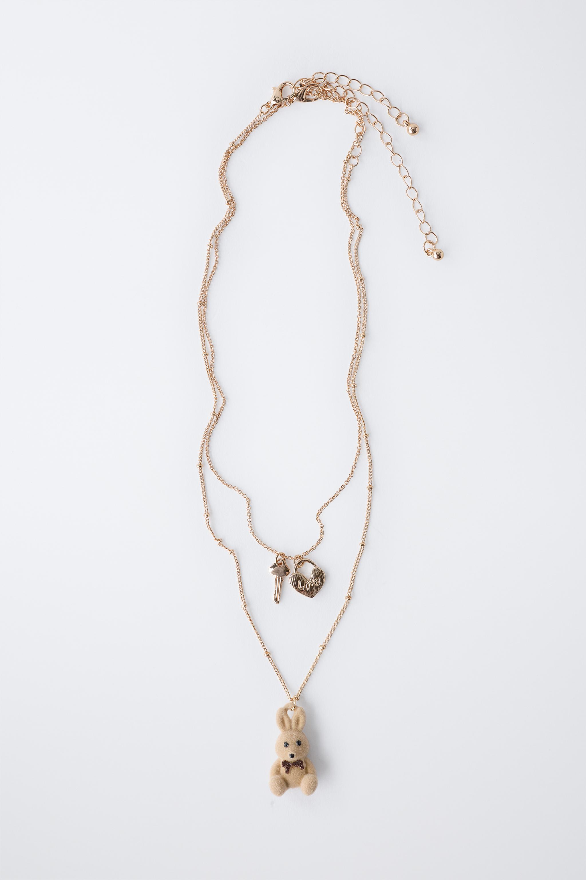 PACK OF TWO FLOCKED RABBIT AND PADLOCK NECKLACES